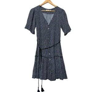 Faherty Orinda Tie Waist Minidress Womens XS Blue Disty Floral Dress